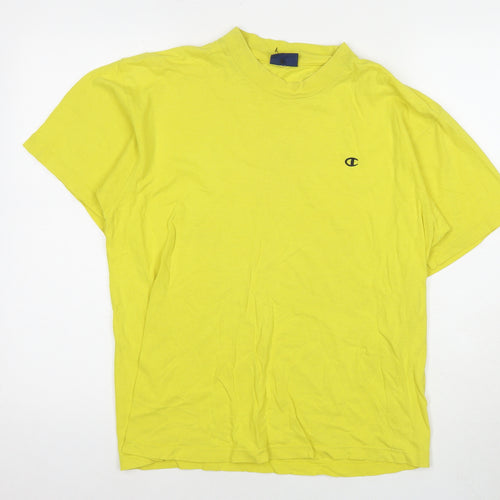 Champion Mens Yellow Cotton T-Shirt Size M Round Neck