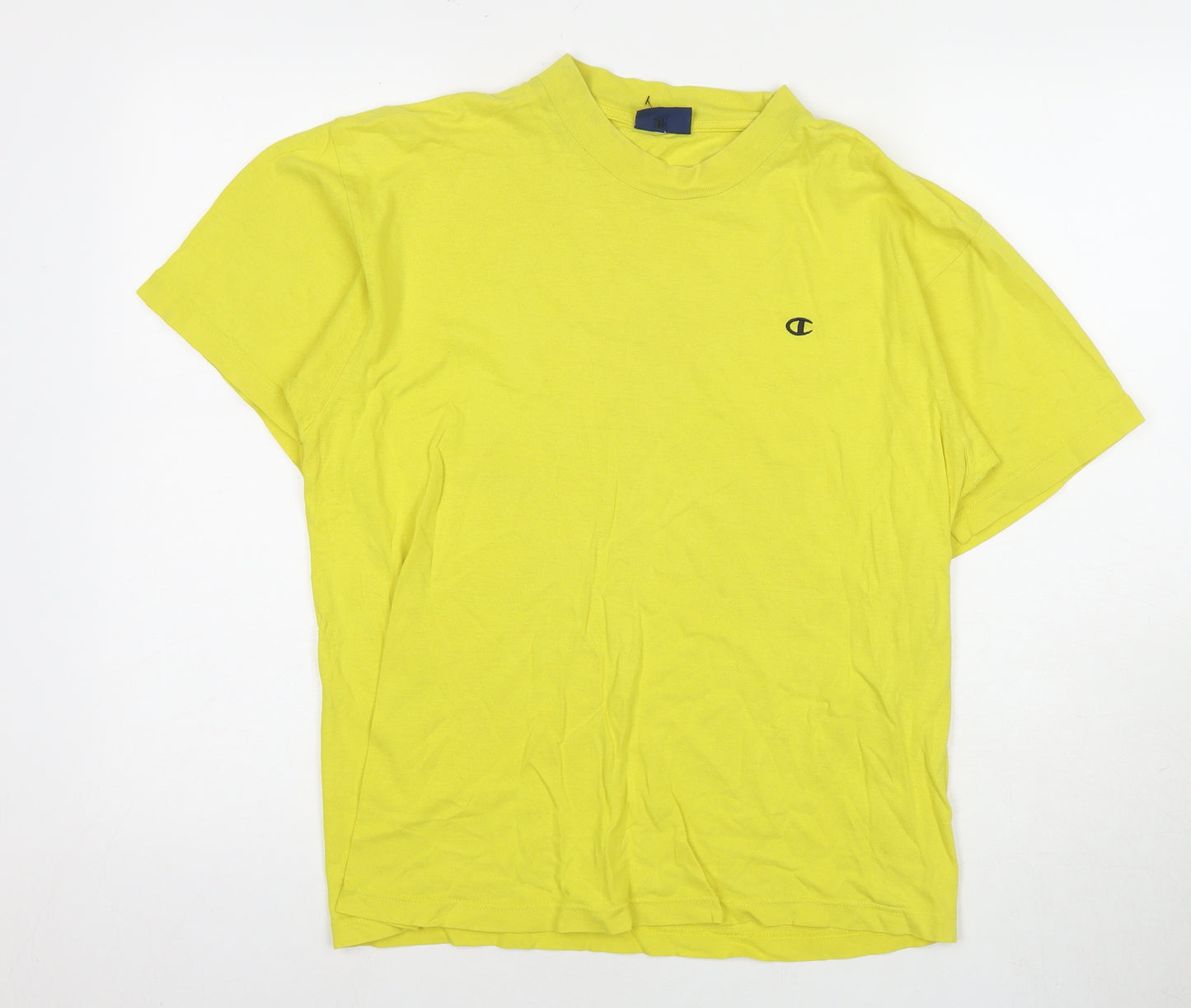 Champion Mens Yellow Cotton T-Shirt Size M Round Neck