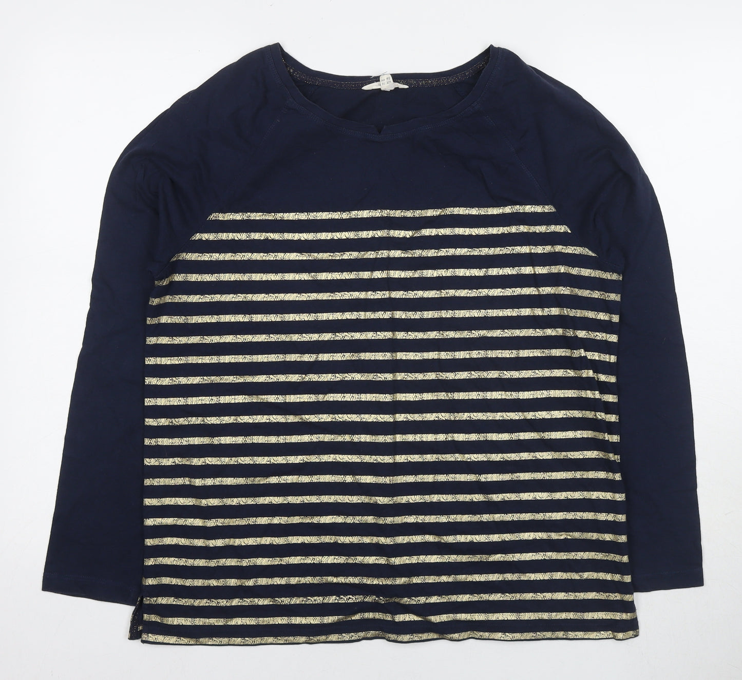 White Stuff Womens Blue Striped Cotton Basic T-Shirt Size 16 Round Neck