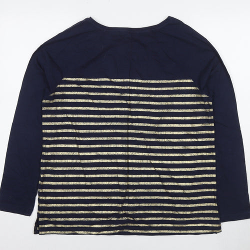 White Stuff Womens Blue Striped Cotton Basic T-Shirt Size 16 Round Neck