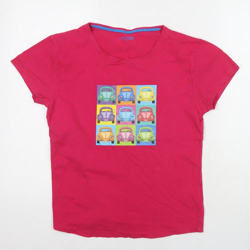 Mountain Life Womens Pink Cotton Basic T-Shirt Size 12 Round Neck - Volkswagen