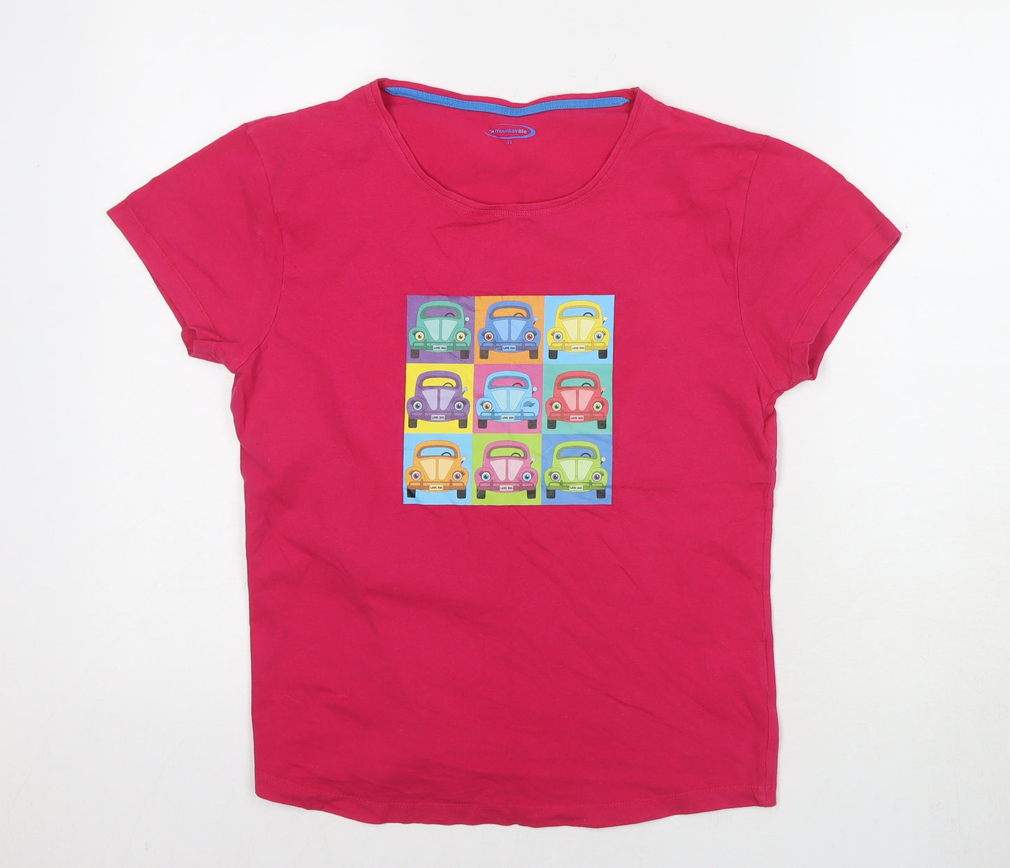 Mountain Life Womens Pink Cotton Basic T-Shirt Size 12 Round Neck - Volkswagen