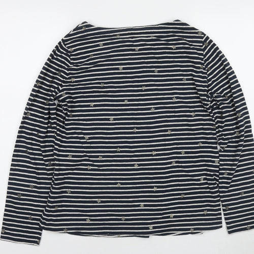 White Stuff Womens Blue Striped Cotton Basic T-Shirt Size 16 Round Neck