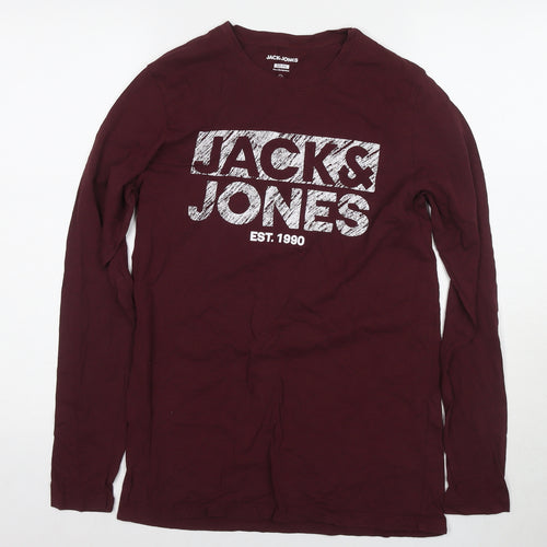 JACK & JONES Mens Red Cotton T-Shirt Size M Round Neck - Logo