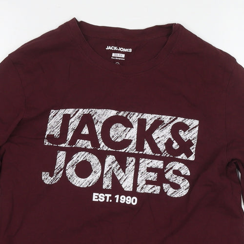 JACK & JONES Mens Red Cotton T-Shirt Size M Round Neck - Logo