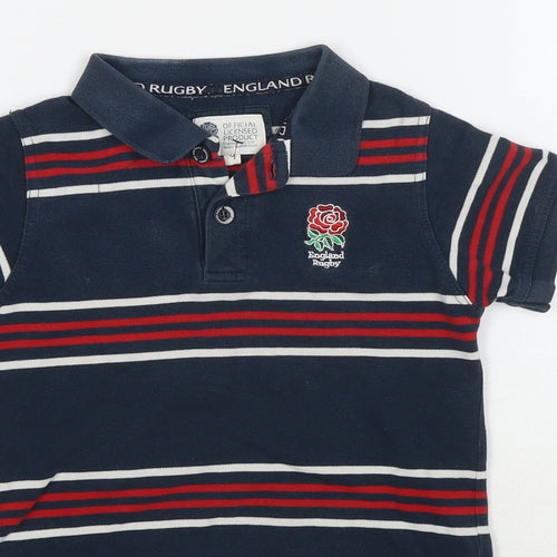 England Rugby Boys Blue Striped Cotton Basic Polo Size 8 Years Collared Pullover