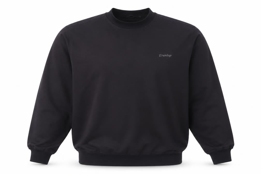 Front view of Dunlop men’s black polyester pullover sweatshirt, size L