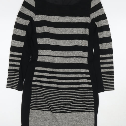 La Redoute Womens Black Striped Polyester Jumper Dress Size 10 Round Neck Zip