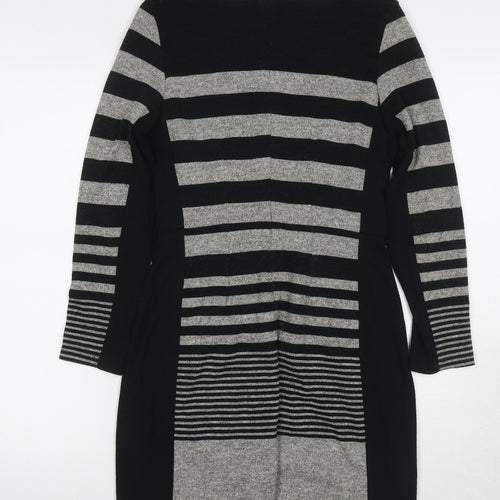 La Redoute Womens Black Striped Polyester Jumper Dress Size 10 Round Neck Zip