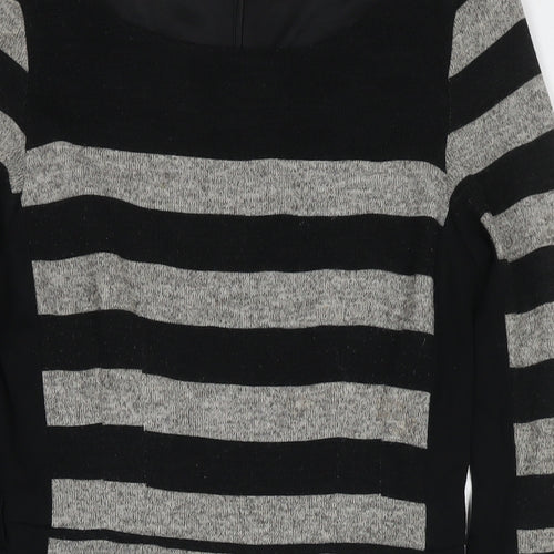 La Redoute Womens Black Striped Polyester Jumper Dress Size 10 Round Neck Zip