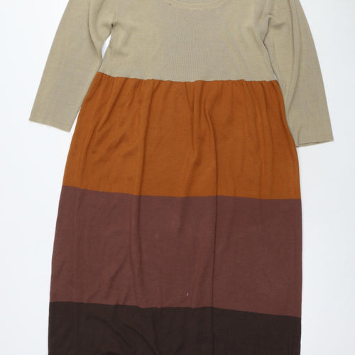 Monsoon Womens Multicoloured Striped Acetate Jumper Dress Size L Round Neck Pullover