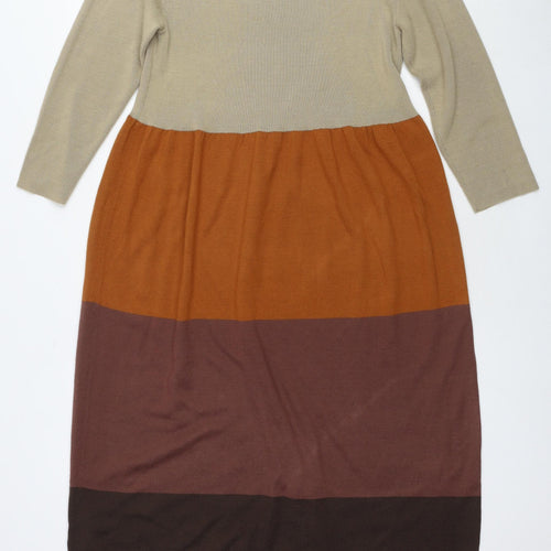Monsoon Womens Multicoloured Striped Acetate Jumper Dress Size L Round Neck Pullover