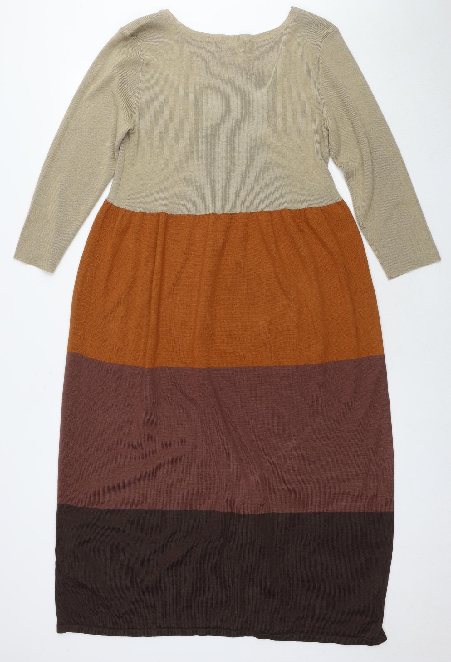 Monsoon Womens Multicoloured Striped Acetate Jumper Dress Size L Round Neck Pullover