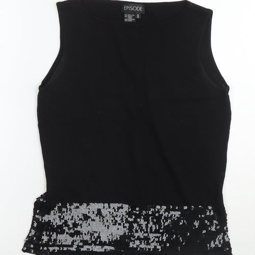 Episode Womens Black Wool Basic Tank Size M Round Neck - Sequin Detail
