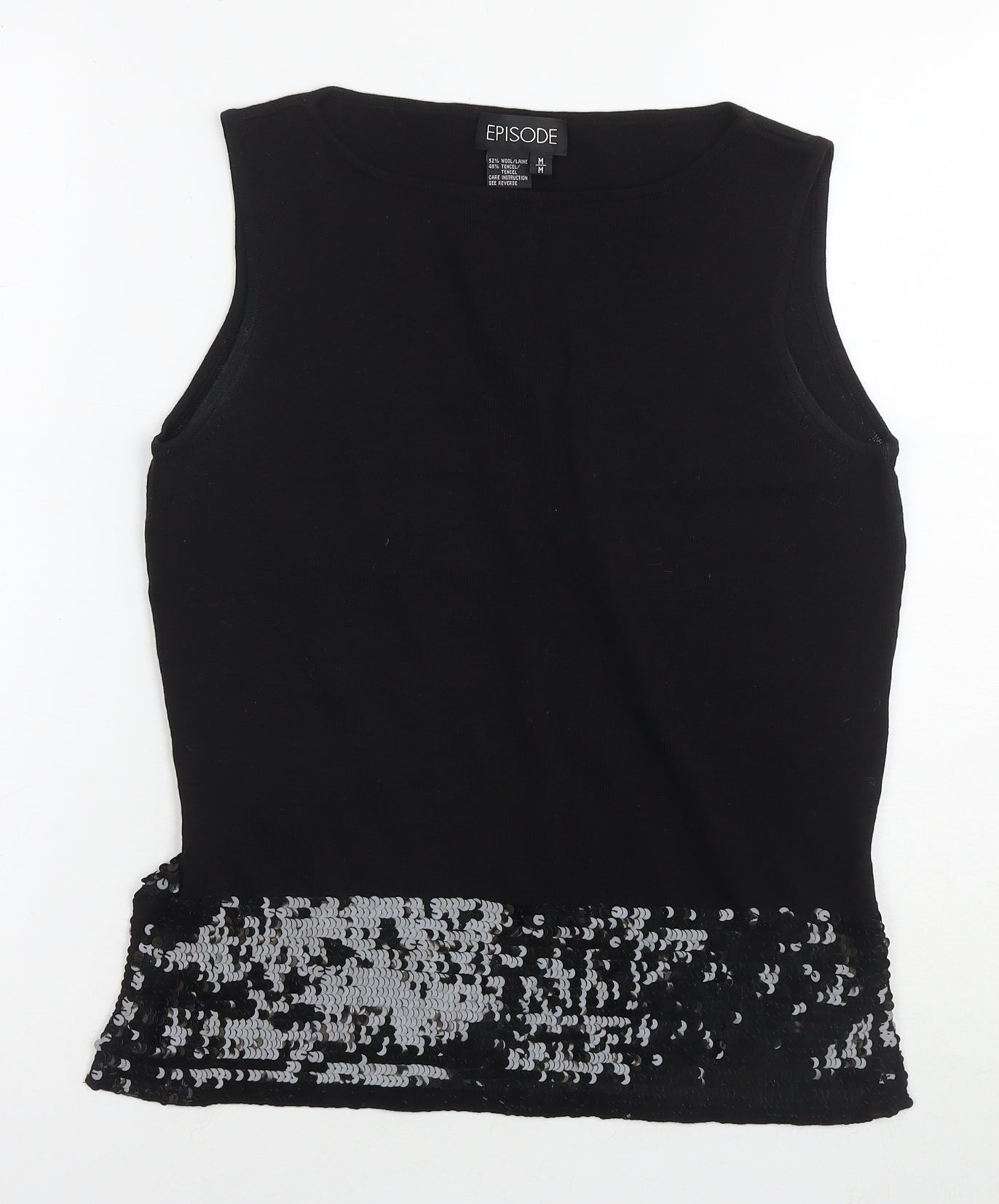 Episode Womens Black Wool Basic Tank Size M Round Neck - Sequin Detail