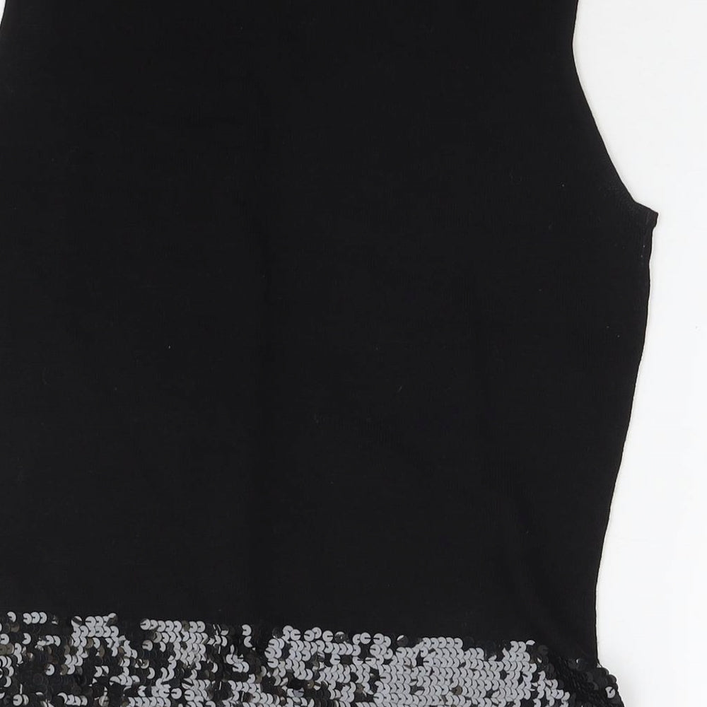 Episode Womens Black Wool Basic Tank Size M Round Neck - Sequin Detail