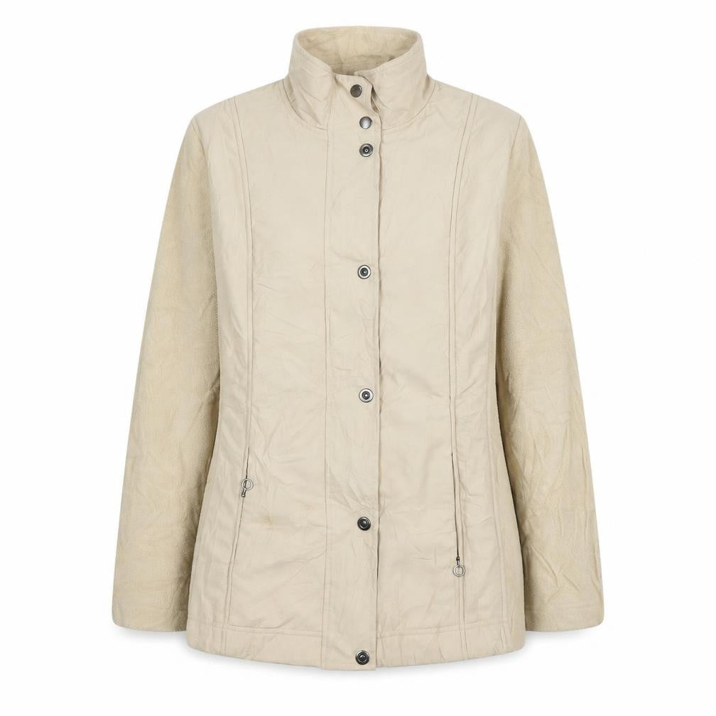 Front view of Daxon women’s beige jacket, size UK 16, zip
