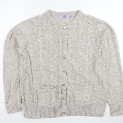 EWM Womens Beige Round Neck Acrylic Cardigan Jumper Size 14 - Size 14-16