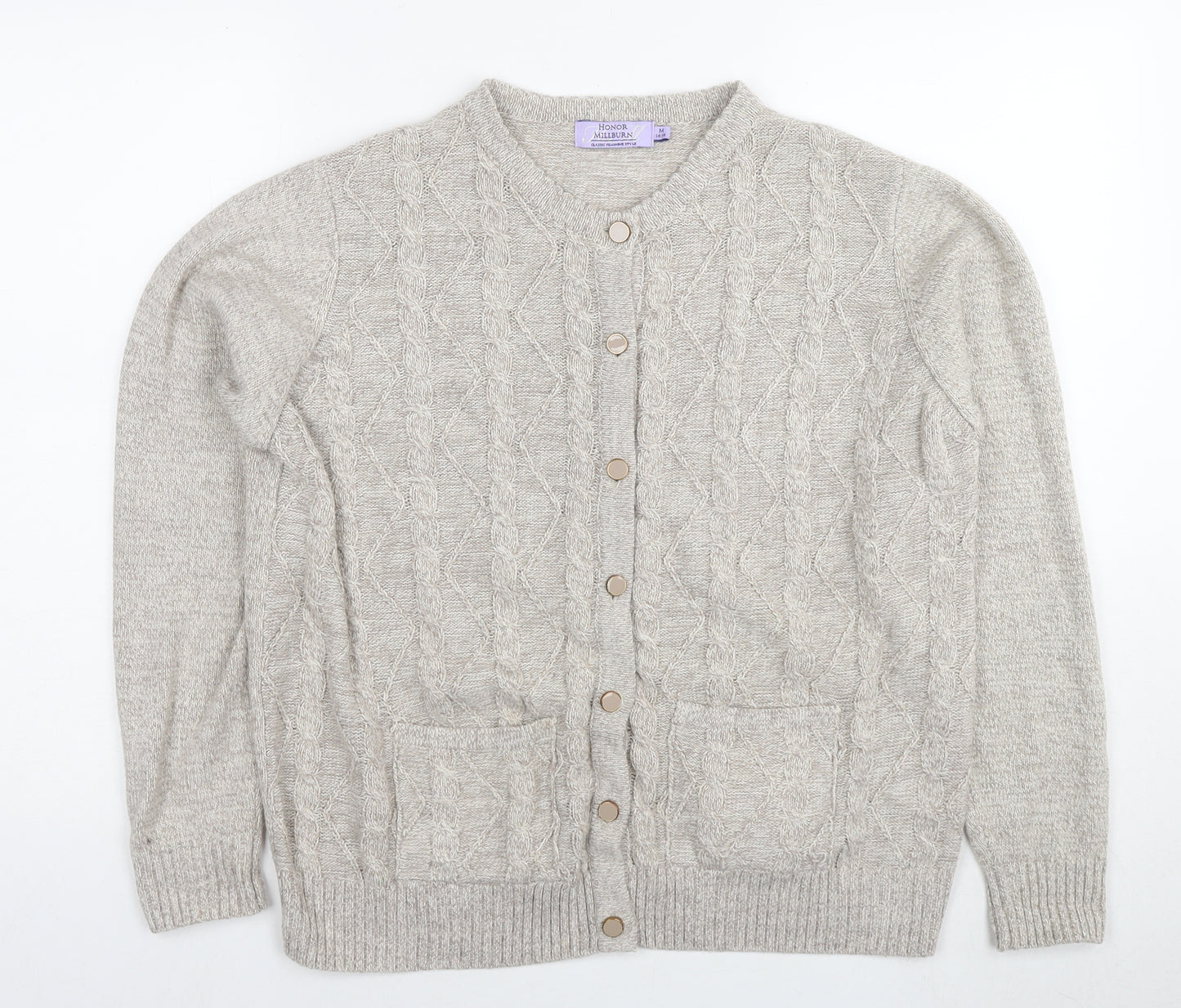 EWM Womens Beige Round Neck Acrylic Cardigan Jumper Size 14 - Size 14-16