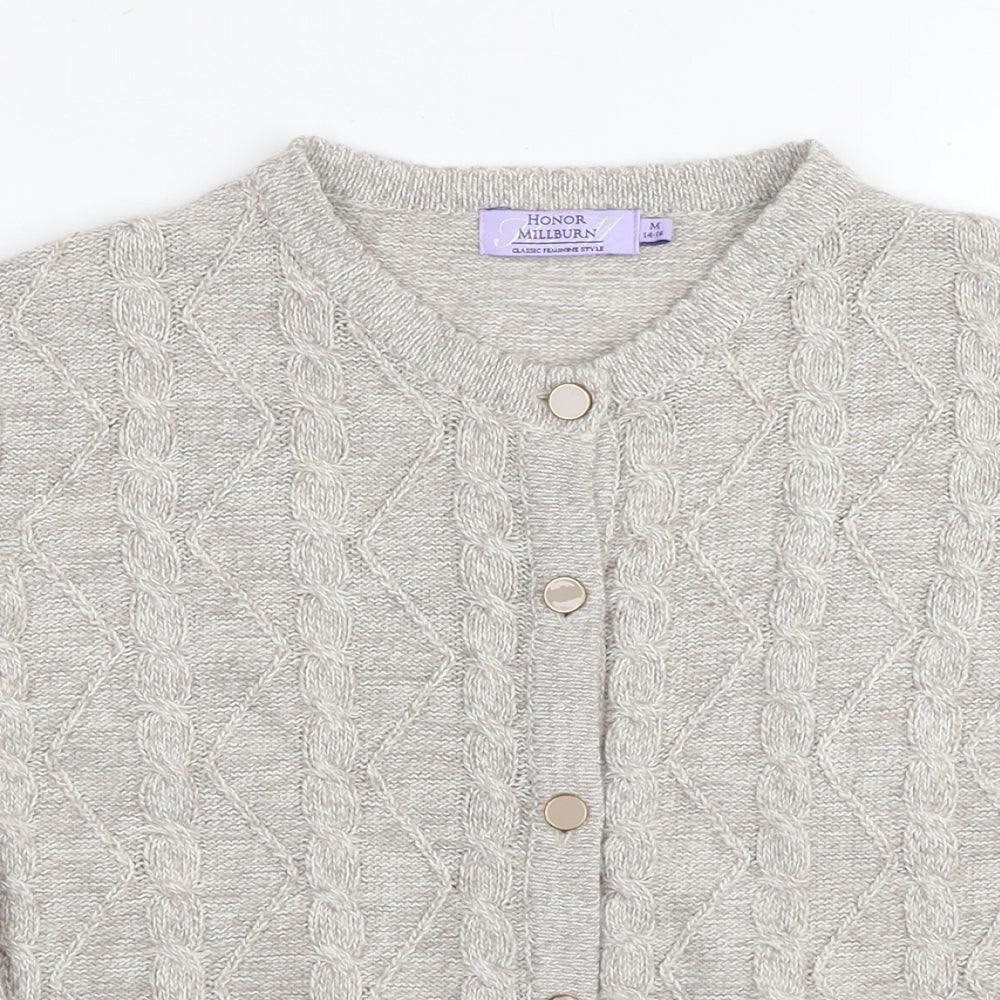 EWM Womens Beige Round Neck Acrylic Cardigan Jumper Size 14 - Size 14-16