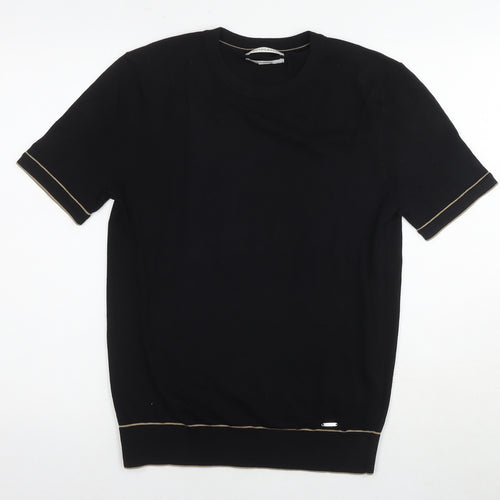 Autograph Mens Black Cotton T-Shirt Size S Round Neck