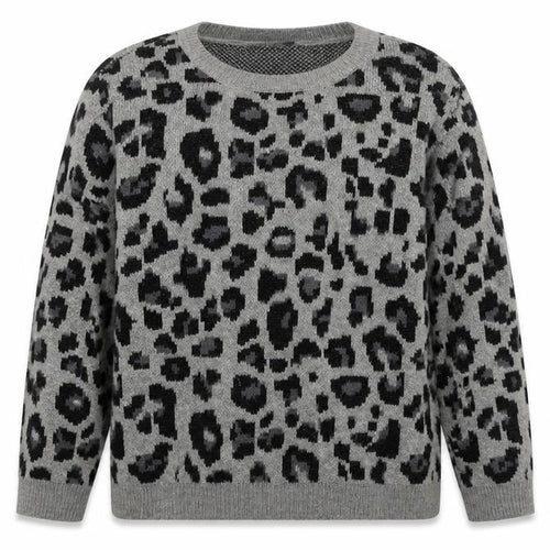 VERO MODA Womens Grey Round Neck Animal Print Acrylic Pullover Jumper Size XL - Leopard Print