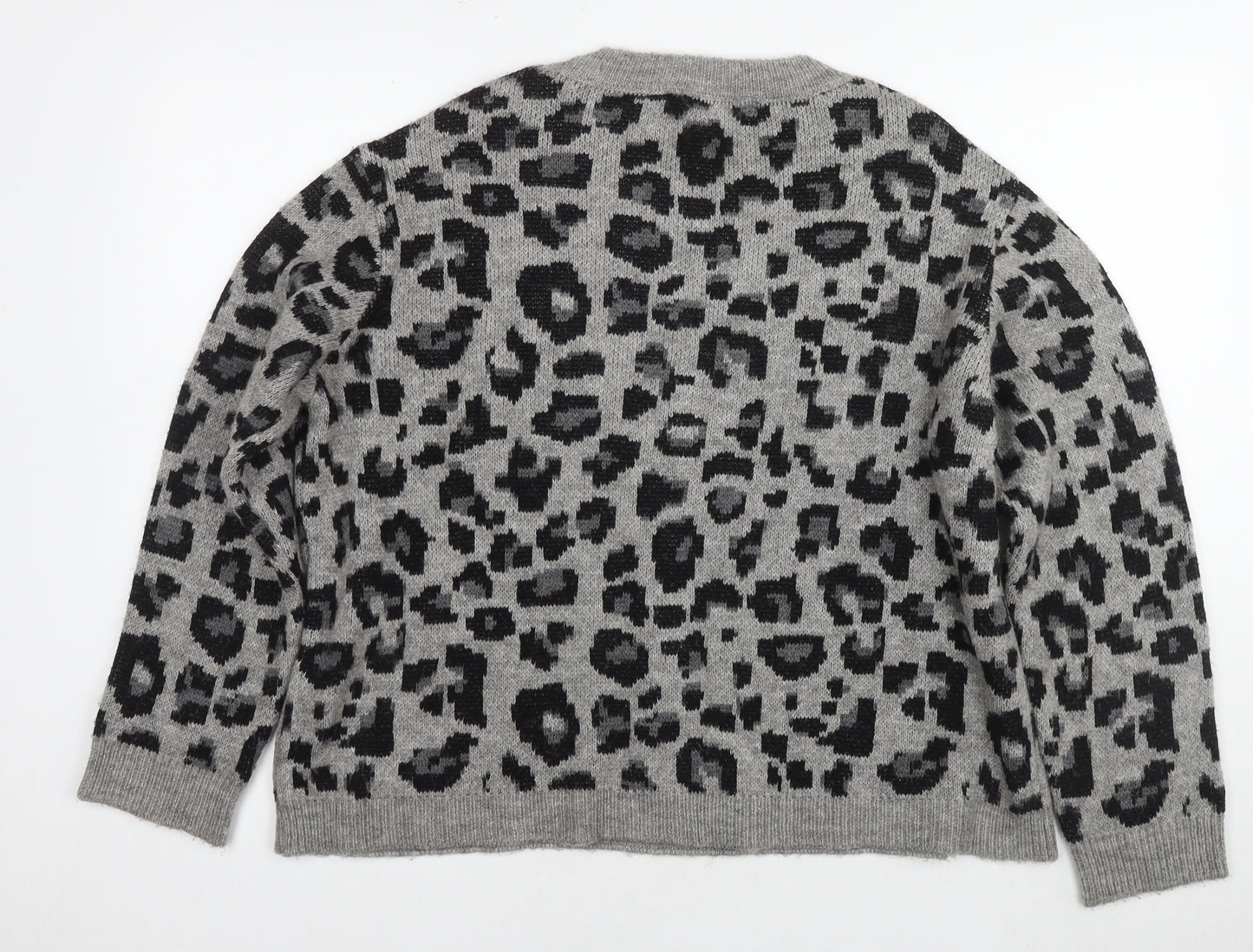 VERO MODA Womens Grey Round Neck Animal Print Acrylic Pullover Jumper Size XL - Leopard Print