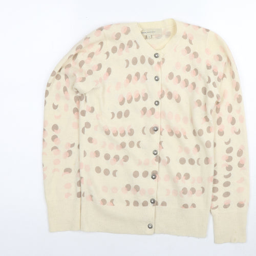 RJR.John Rocha Womens Beige V-Neck Polka Dot Wool Cardigan Jumper Size 8