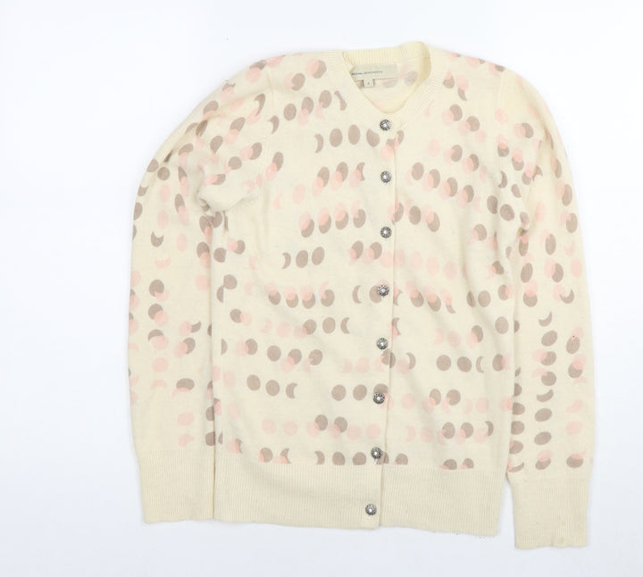 RJR.John Rocha Womens Beige V-Neck Polka Dot Wool Cardigan Jumper Size 8