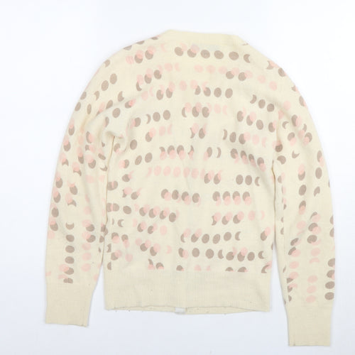 RJR.John Rocha Womens Beige V-Neck Polka Dot Wool Cardigan Jumper Size 8