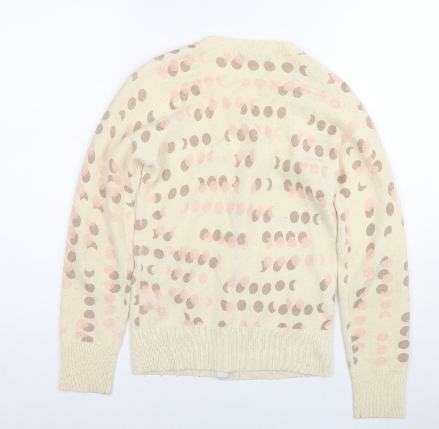 RJR.John Rocha Womens Beige V-Neck Polka Dot Wool Cardigan Jumper Size 8
