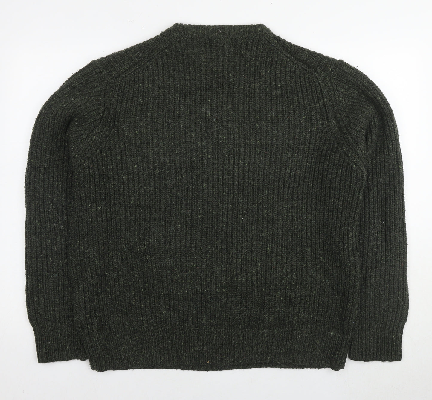 Marks and Spencer Mens Green Round Neck Wool Pullover Jumper Size L Long Sleeve
