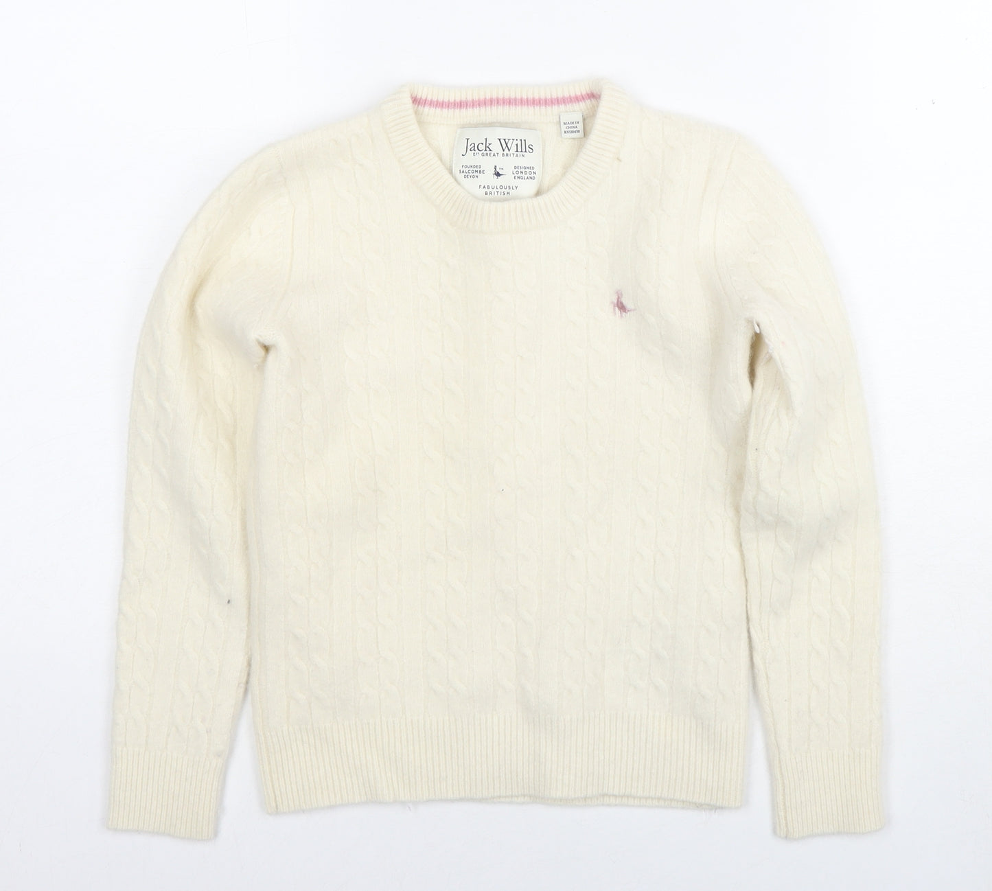 Jack Wills Womens White Round Neck Wool Pullover Jumper Size 6