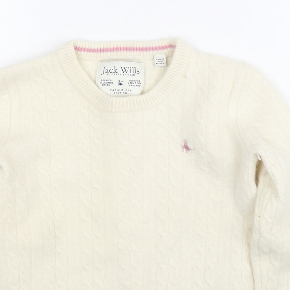 Jack Wills Womens White Round Neck Wool Pullover Jumper Size 6
