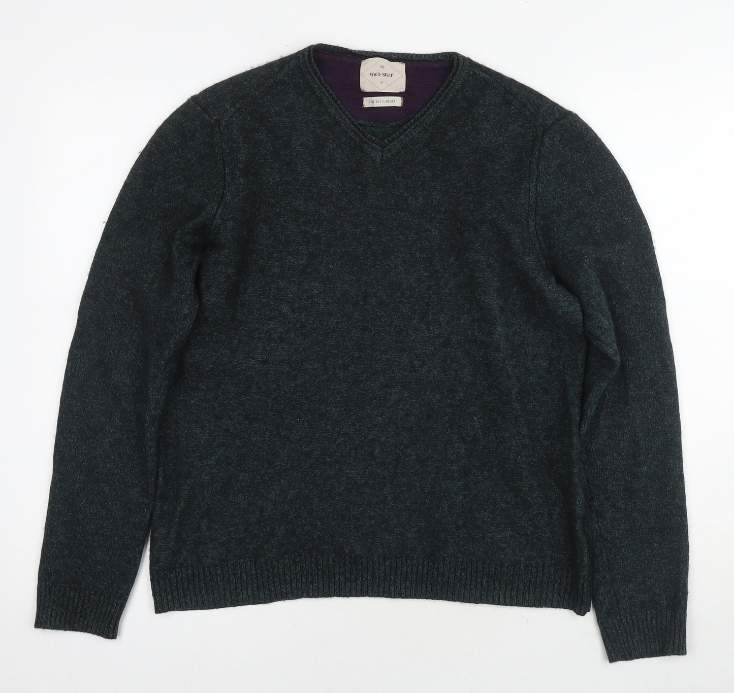 White Stuff Womens Green V-Neck Cotton Pullover Jumper Size M