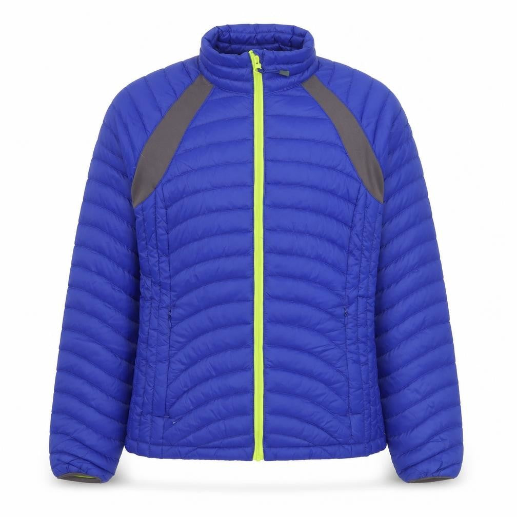 Front view of Lands' End women’s blue jacket, size XS, zip