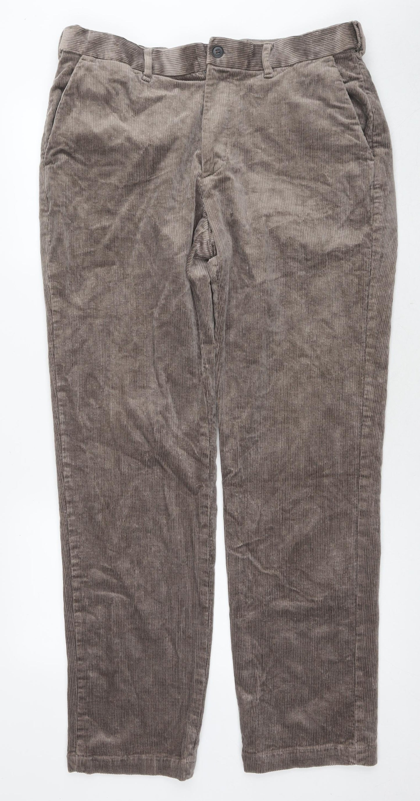 Marks and Spencer Mens Beige Cotton Trousers Size 36 in L33 in Regular Zip