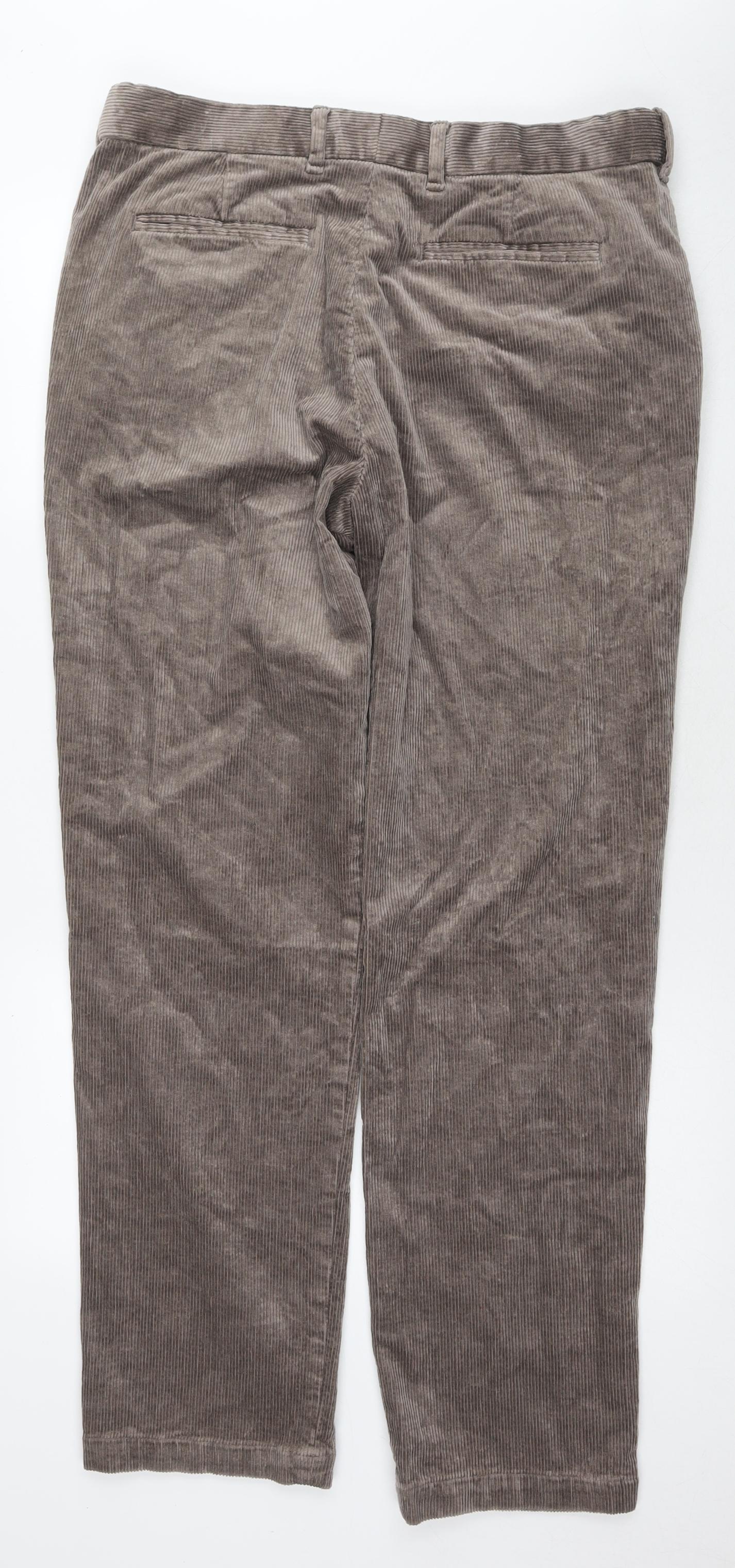 Marks and Spencer Mens Beige Cotton Trousers Size 36 in L33 in Regular Zip