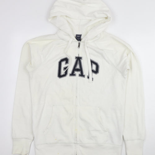 Gap Womens White Cotton Full Zip Hoodie Size M Zip - Logo