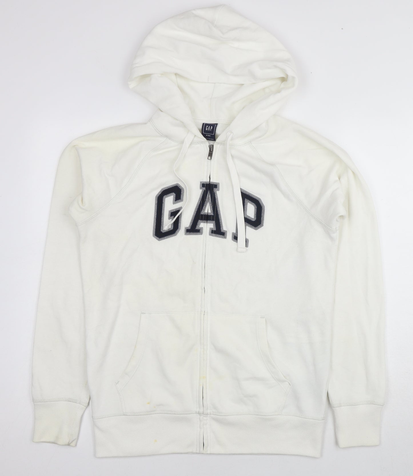 Gap Womens White Cotton Full Zip Hoodie Size M Zip - Logo