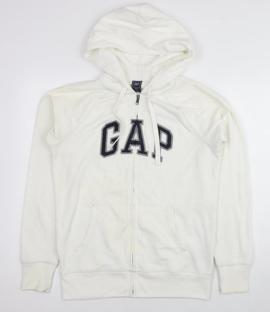 Gap Womens White Cotton Full Zip Hoodie Size M Zip - Logo