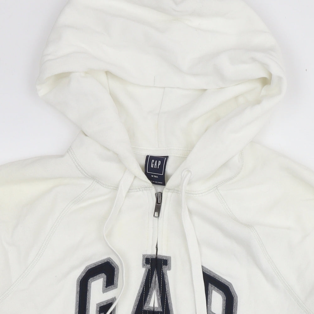 Gap Womens White Cotton Full Zip Hoodie Size M Zip - Logo