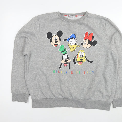 Disney Womens Grey Cotton Pullover Sweatshirt Size L Pullover - Mickey And Friends