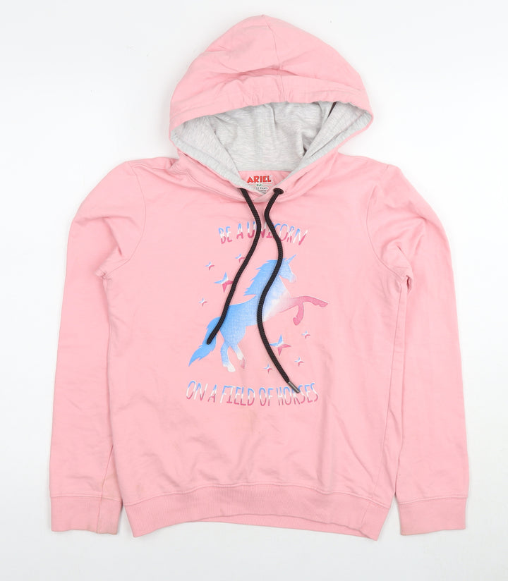 Ariel Girls Pink Cotton Pullover Hoodie Size 11-12 Years Pullover - Unicorn