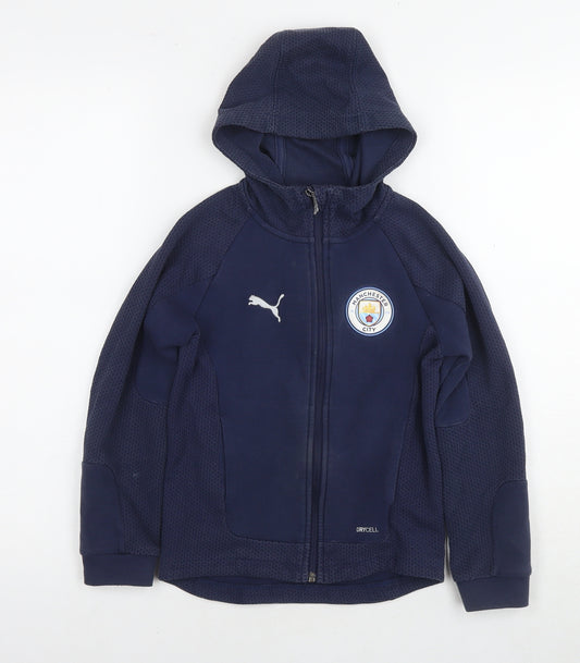 PUMA Boys Blue Cotton Pullover Hoodie Size 8-9 Years Zip - Manchester City FC