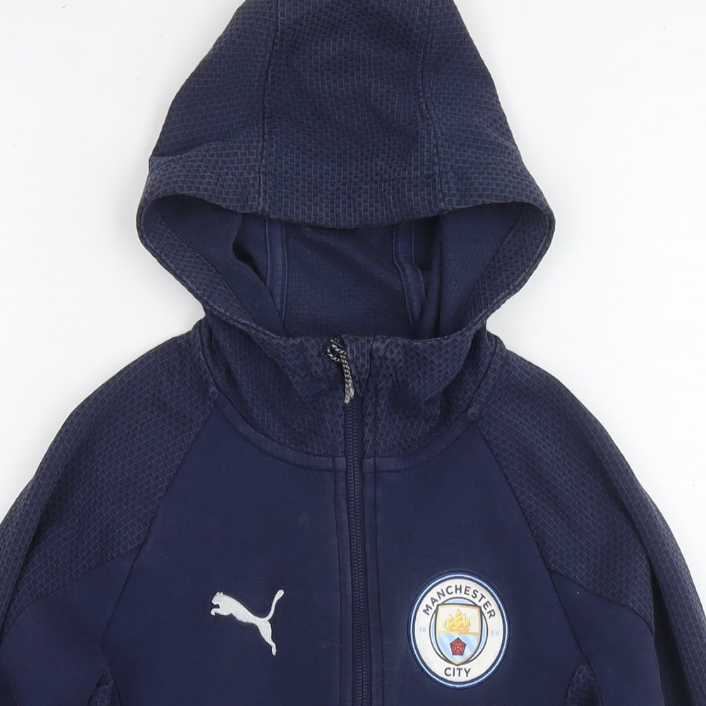 PUMA Boys Blue Cotton Pullover Hoodie Size 8-9 Years Zip - Manchester City FC