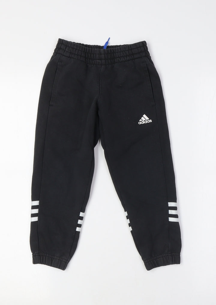 Adidas Boys Black Jogger Trousers with Side Stripe
