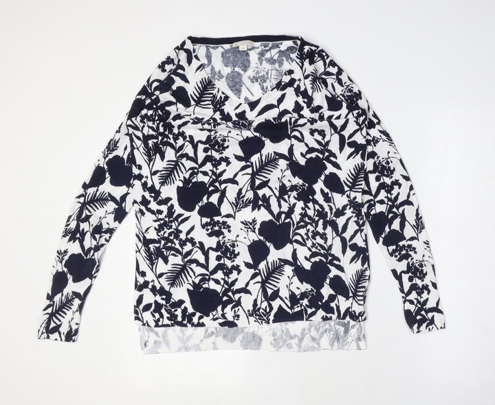 Women's Floral V-Neck Pullover Jumper, Size L