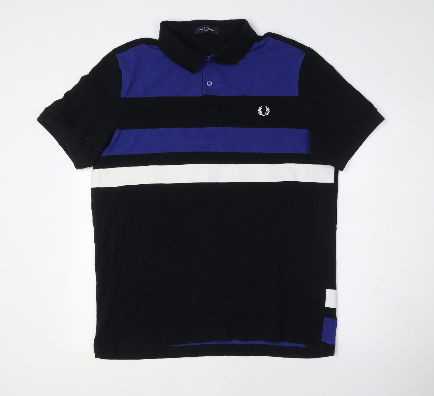 Fred Perry Men's Blue Black Colourblock Polo Shirt L