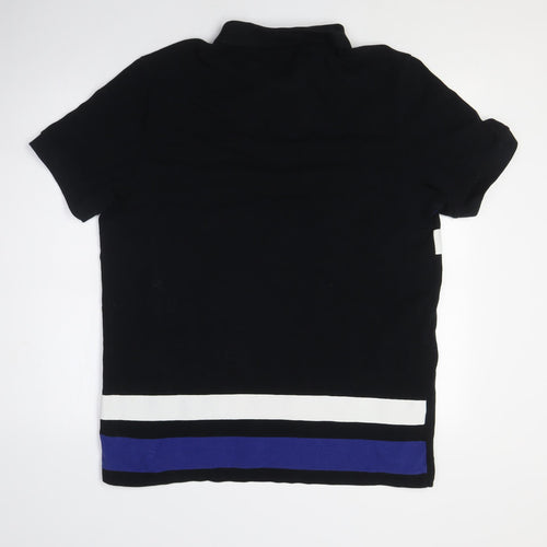 Fred Perry Men's Blue Black Colourblock Polo Shirt L